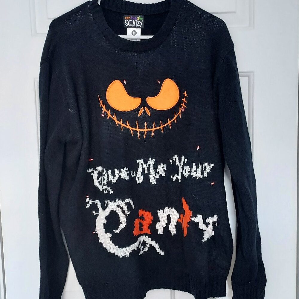 Eat Drink & Be Scary LED Light Up Sweater Size XL "Give Me Your Candy" E…